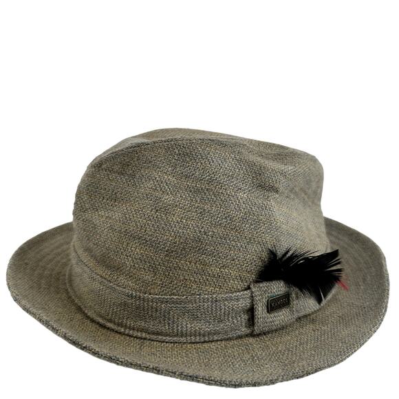 Vintage Kangol Design Fedora Hat Textured Feather Brown Tan 7 1/2 - Picture 1 of 5